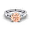 18K สีขาวทอง Round Brilliant Morganite สามหินเรียว Baguette แหวนหมั้น -1/5ctw