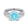 แหวนแพลตตินัมทรงกลมสดใส Aquamarine Secret Diamond Halo French Pave Solitaire แหวนหมั้น -1/3ctw