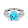 18K สีขาวทอง Round Brilliant Swiss Blue Topaz Secret Diamond Halo French Pave Solitaire แหวนหมั้น -1/3ctw