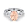 14K White Gold Oval Morganite Secret Diamond Halo French Pave Solitaire แหวนหมั้น -1/3ctw