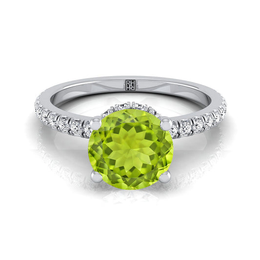 14K สีขาวทอง Round Brilliant Peridot Secret Diamond Halo French Pave Solitaire แหวนหมั้น -1/3ctw