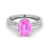 14K White Gold Oval Pink Sapphire Secret Diamond Halo French Pave Solitaire Engagement Ring -1/3ctw