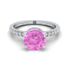 18K สีขาวทองรอบ Brilliant Pink Sapphire Secret Diamond Halo French Pave Solitaire แหวนหมั้น -1/3ctw