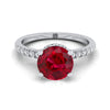 18K สีขาวทอง Round Brilliant Ruby Secret Diamond Halo French Pave Solitaire แหวนหมั้น -1/3ctw