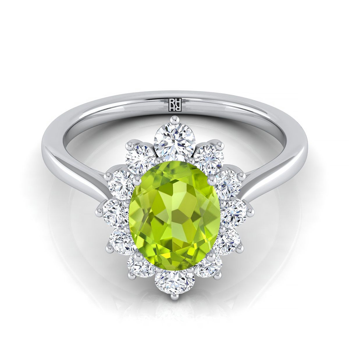 แหวนหมั้นเพชร 14K ไวท์โกลด์ Peridot ทรงวงรี -1/2ctw