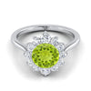 แหวนแพลทินัมทรงกลมสดใส Peridot ดอกไม้เพชรแหวนหมั้นรัศมี -1/2ctw