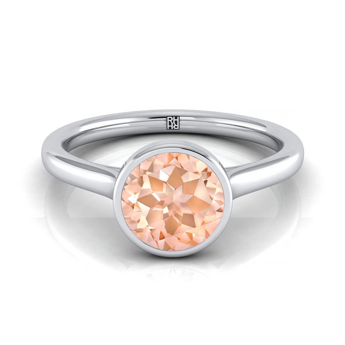 แหวนหมั้นแหวนหมั้นแหวนแต่งงานแบบเรียบๆ ประดับเพชร Morganite ทองคำขาว 18K