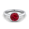 แหวนหมั้นเพชร 18K White Gold Round Brilliant Ruby Simple Bezel Solitaire