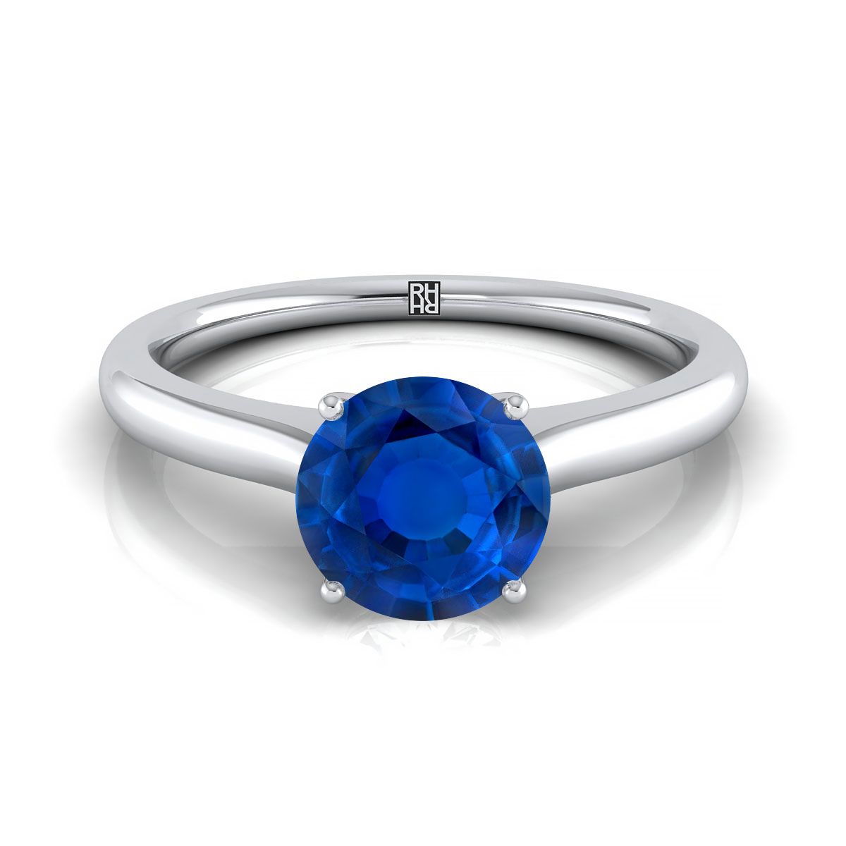 18K White Gold Round Brilliant Cathedral Solitaire Surprise Secret Stone Engagement Ring