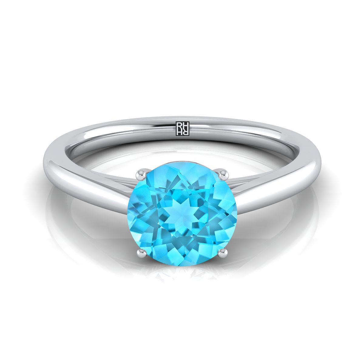 แหวนหมั้นทองคำขาว 14K ทรงกลมสุกใส ล้อม Comfort Fit Secret Stone Solitaire