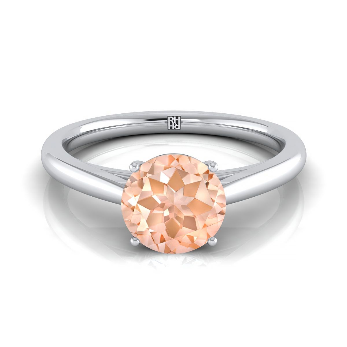 18K White Gold Round Brilliant Rounded Comfort Fit Secret Stone Solitaire Engagement Ring