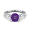 14K White Gold Round Brilliant Amethyst Twisted Rope Solitaire พร้อมแหวนหมั้นเพชรเซอร์ไพรซ์