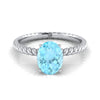 18K White Gold Oval Aquamarine Twisted Rope Solitaire With Surprize Diamond Engagement Ring