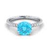 14K White Gold Round Brilliant Swiss Blue Topaz Twisted Rope Solitaire พร้อมแหวนหมั้นเพชรเซอร์ไพรซ์