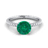 14K White Gold Round Brilliant Emerald Twisted Rope Solitaire With Surprize Diamond Engagement Ring