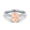 18K White Gold Oval Morganite Twisted Rope Solitaire With Surprize Diamond Engagement Ring