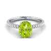 14K White Gold Oval Peridot Twisted Rope Solitaire With Surprize Diamond Engagement Ring