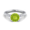 14K White Gold Round Brilliant Peridot Twisted Rope Solitaire With Surprize Diamond Engagement Ring