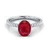 Platinum Oval Ruby Twisted Rope Solitaire With Surprize Diamond Engagement Ring