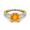 14K สีเหลืองทอง Round Brilliant Citrine Simple French Pave Double Claw PRONG แหวนหมั้นเพชร -1/6ctw