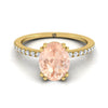 14K สีเหลืองทองรูปไข่ Morganite Simple French Pave Double Claw PRONG แหวนหมั้นเพชร -1/6ctw