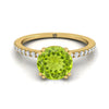 14K สีเหลืองทอง Round Brilliant Peridot Simple French Pave Double Claw PRONG แหวนหมั้นเพชร -1/6ctw