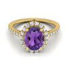 14K Yellow Gold Oval Amethyst Petite Halo French Diamond Pave Engagement Ring -3/8ctw