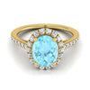 แหวนหมั้นเพชร Pave ฝรั่งเศส 18K สีเหลืองทอง Aquamarine Petite Halo -3/8ctw