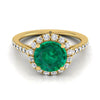 14K สีเหลืองทอง Round Brilliant Emerald Petite Halo แหวนหมั้นเพชรฝรั่งเศส Pave -3/8ctw