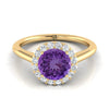 18K สีเหลืองทอง Round Brilliant Amethyst Shared Prong Diamond Halo แหวนหมั้น -1/5ctw