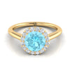 18K Yellow Gold Round Brilliant Aquamarine แบ่งปันแหวนหมั้นเพชรง่าม Halo -1/5ctw