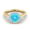 14K สีเหลืองทอง Round Brilliant Swiss Blue Topaz Shared Prong Diamond Halo แหวนหมั้น -1/5ctw