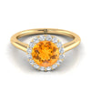 18K สีเหลืองทอง Round Brilliant Citrine Shared Prong Diamond Halo แหวนหมั้น -1/5ctw