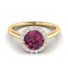 14K Yellow Gold Round Brilliant Garnet แบ่งปันแหวนหมั้นเพชรง่าม Halo -1/5ctw