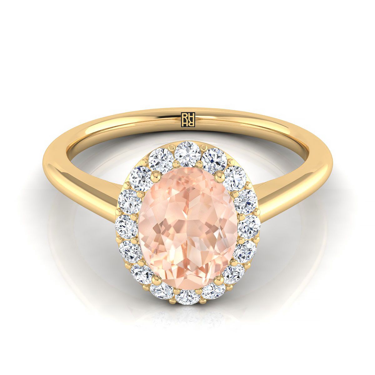 14K สีเหลืองทองรูปไข่ Morganite แบ่งปันแหวนหมั้นเพชรง่ามรัศมี -1 / 5ctw