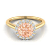 18K สีเหลืองทอง Round Brilliant Morganite แบ่งปันแหวนหมั้นเพชรง่าม Halo -1/5ctw