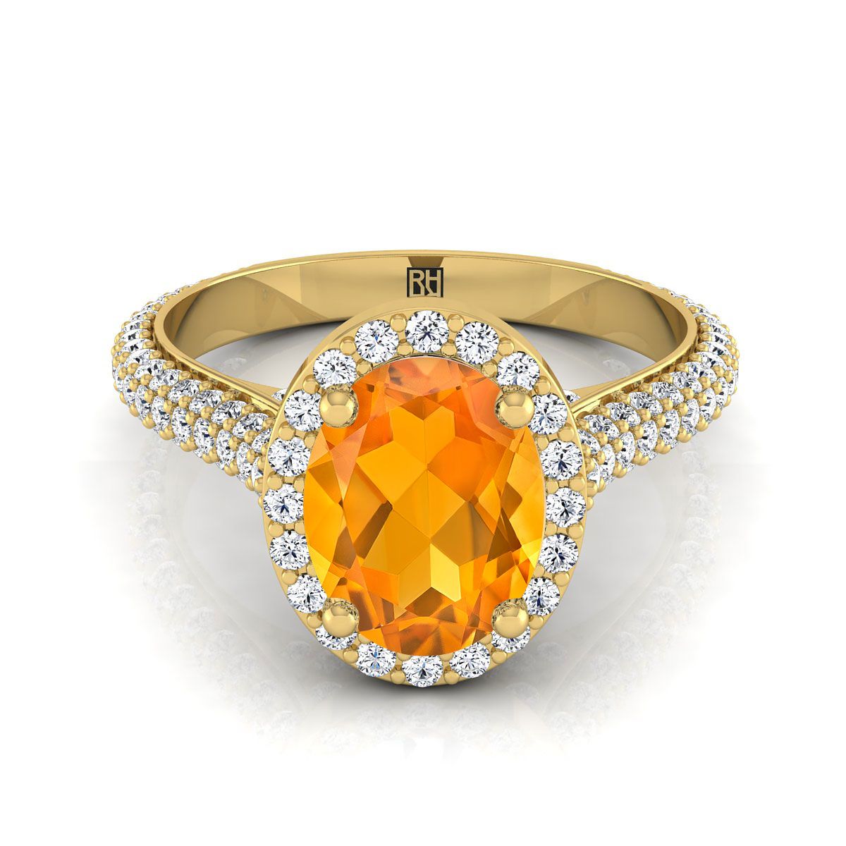 18K สีเหลืองทองรูปไข่ Citrine Micro-Pavé Halo พร้อมแหวนหมั้นเพชรด้านข้างปู -7/8ctw