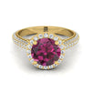 18K สีเหลืองทอง Round Brilliant Garnet Micro-Pavé Halo พร้อมแหวนหมั้นเพชรด้านข้างปู -7/8ctw