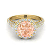 18K สีเหลืองทอง Round Brilliant Morganite Micro-Pavé Halo พร้อมแหวนหมั้นเพชรด้านข้างปู -7/8ctw