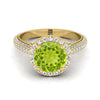 18K สีเหลืองทอง Round Brilliant Peridot Micro-Pavé Halo พร้อมแหวนหมั้นเพชรด้านข้างปู -7/8ctw