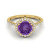 18K สีเหลืองทอง Round Brilliant Amethyst หรูหราเพชร Halo แหวนหมั้นที่ได้รับแรงบันดาลใจจากวินเทจ -1/4ctw