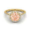 18K สีเหลืองทอง Round Brilliant Morganite Ornate Diamond Halo Vintage แรงบันดาลใจแหวนหมั้น -1/4ctw