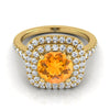 18K สีเหลืองทอง Round Brilliant Citrine Double Halo พร้อมแหวนหมั้นเพชร Pavé แบบสแกลลอป -1/2ctw