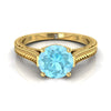 18K สีเหลืองทอง Round Brilliant Aquamarine มือแกะสลักสไตล์วินเทจ Cathedral Solitaire แหวนหมั้น