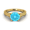 14K สีเหลืองทอง Round Brilliant Swiss Blue Topaz มือแกะสลักสไตล์วินเทจ Cathedral Solitaire แหวนหมั้น