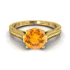 18K สีเหลืองทอง Round Brilliant Citrine มือแกะสลักสไตล์วินเทจ Cathedral Solitaire แหวนหมั้น