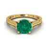 18K สีเหลืองทอง Round Brilliant Emerald มือแกะสลักแหวนหมั้น Solitaire สไตล์วินเทจ