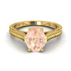 แหวนหมั้น Morganite วงรีรูปไข่สีเหลืองทอง 18K มือแกะสลักสไตล์วิหารวินเทจแหวนหมั้นเล่นไพ่คนเดียว