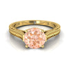 18K สีเหลืองทอง Round Brilliant Morganite มือแกะสลัก Vintage Cathedral สไตล์แหวนหมั้น Solitaire