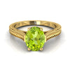 14K สีเหลืองทองรูปไข่ Peridot มือแกะสลักสไตล์วินเทจแหวนหมั้นเล่นไพ่คนเดียว